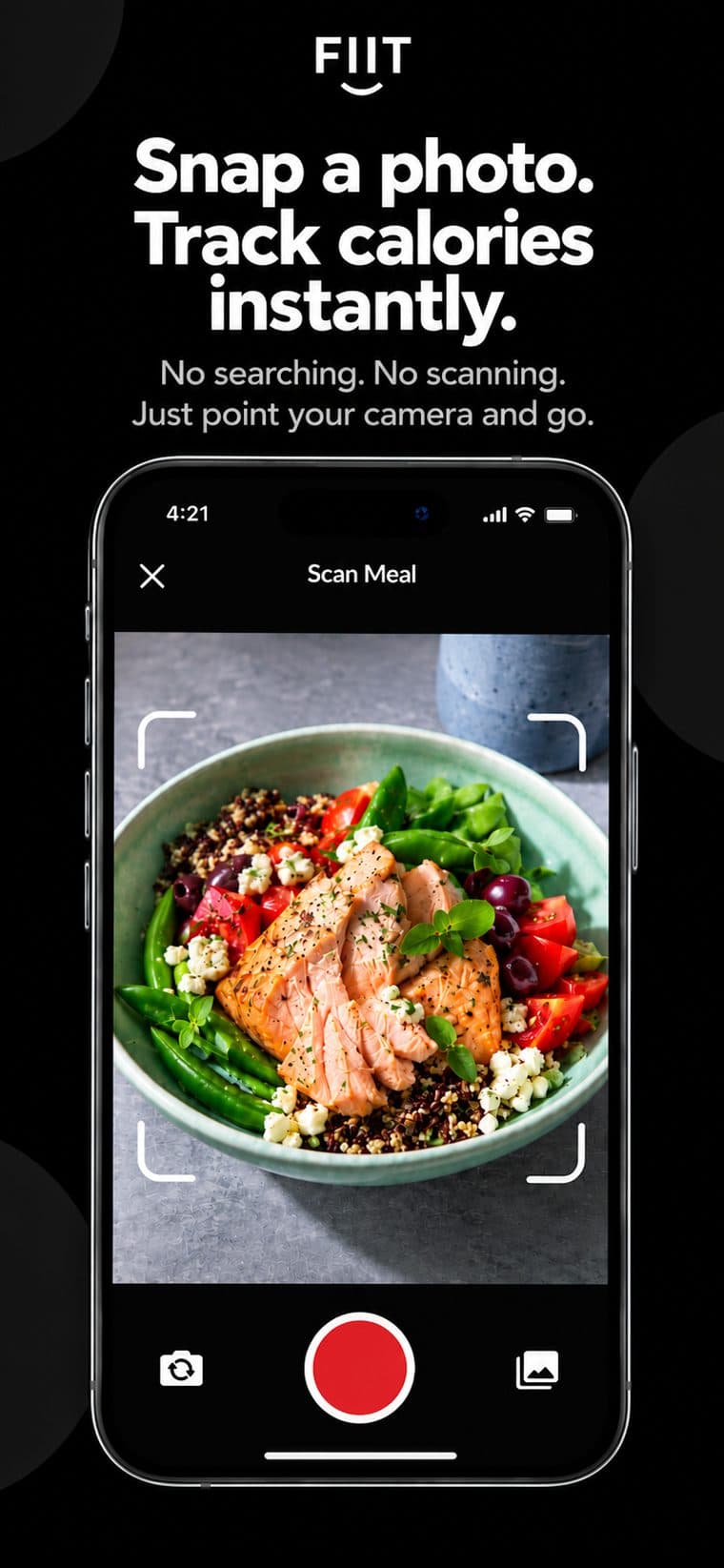 FIIT camera screen scanning a plate of food to log calories